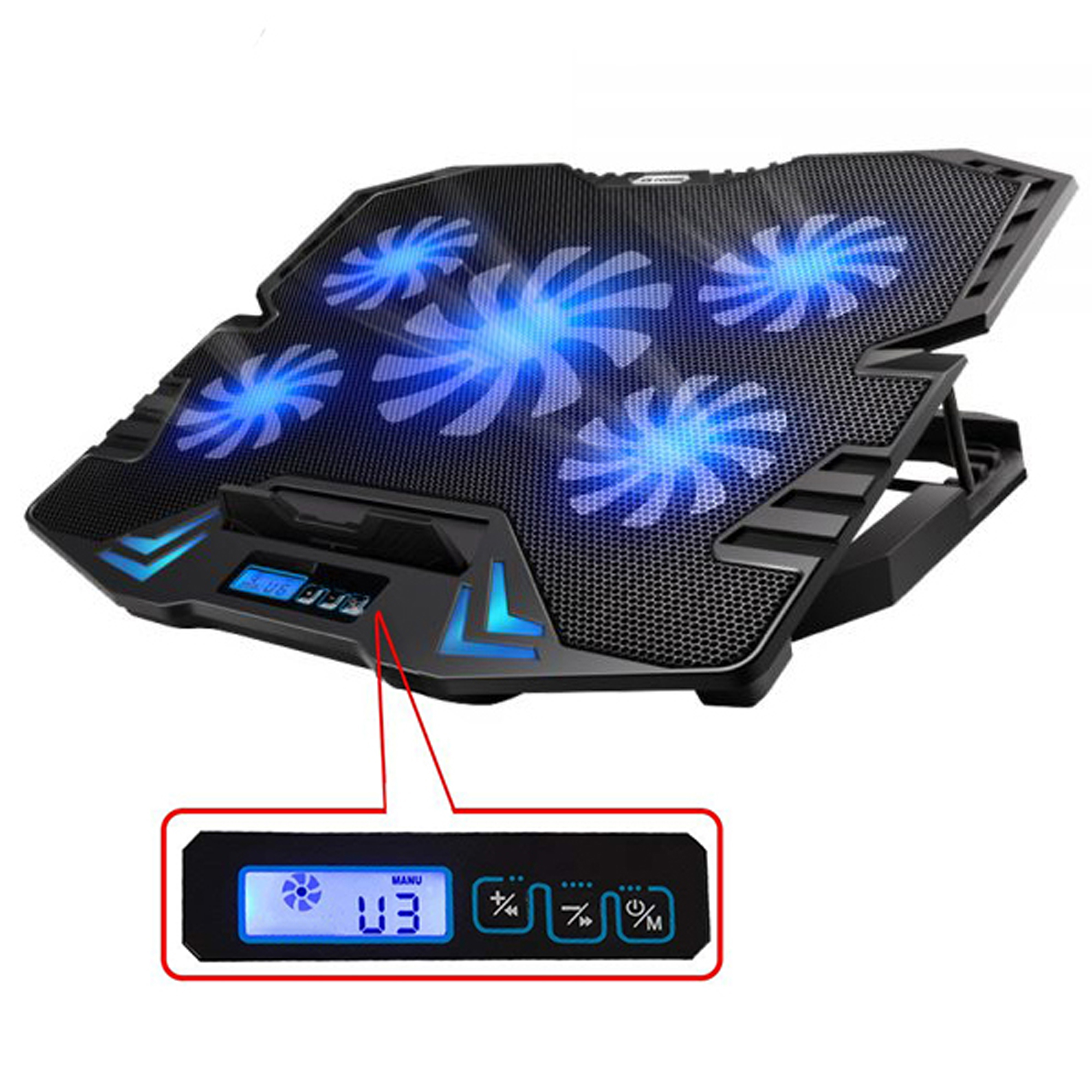 6 Fans 2 USB Cooler Cooling Pad Stand LED Light Radiator for 12/"-17/" Laptop PC