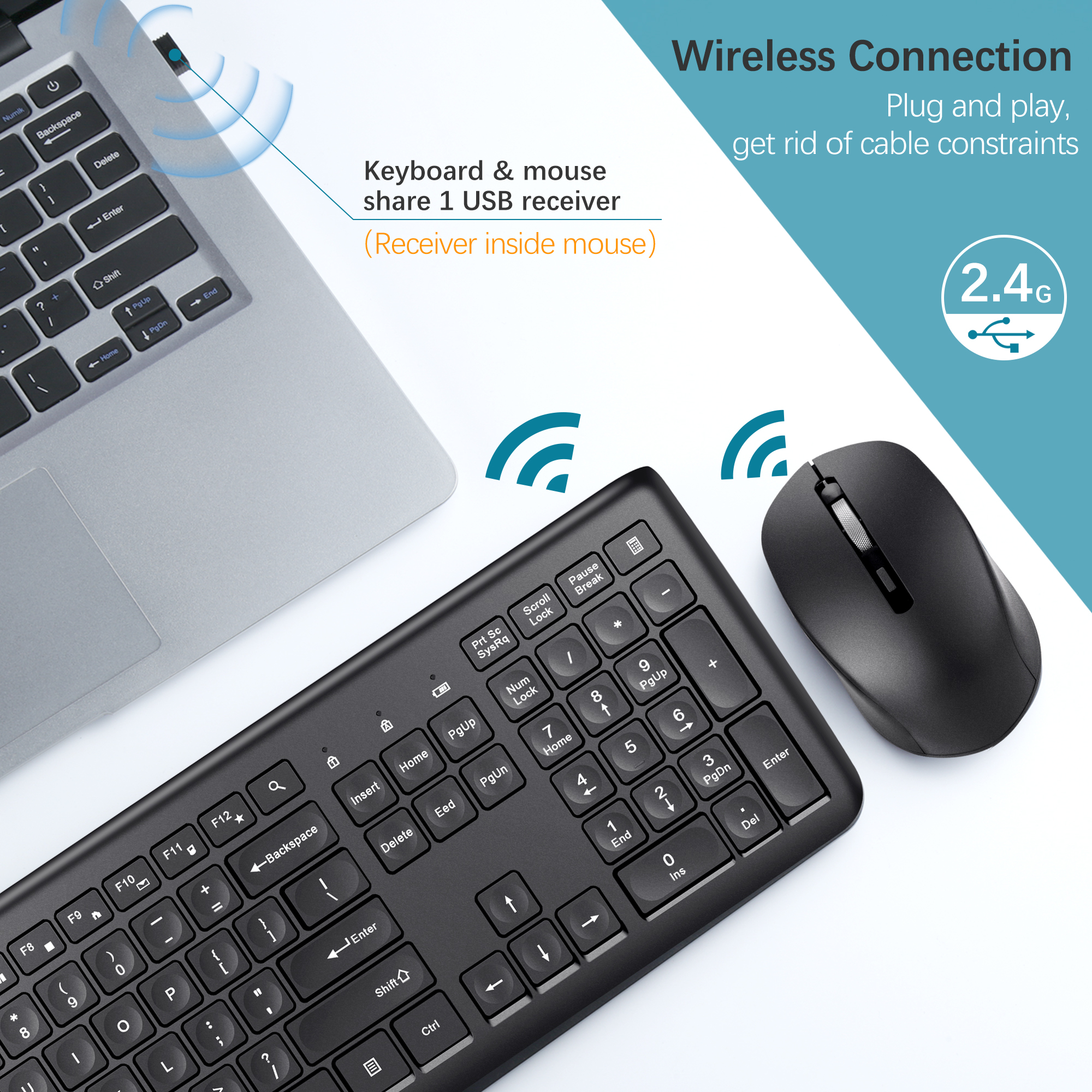 TopMate KM22 Wireless Keyboard and Mouse Combo 2.4GHz